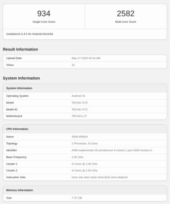 Tecno Pova 7 (LJ7) Geekbench
