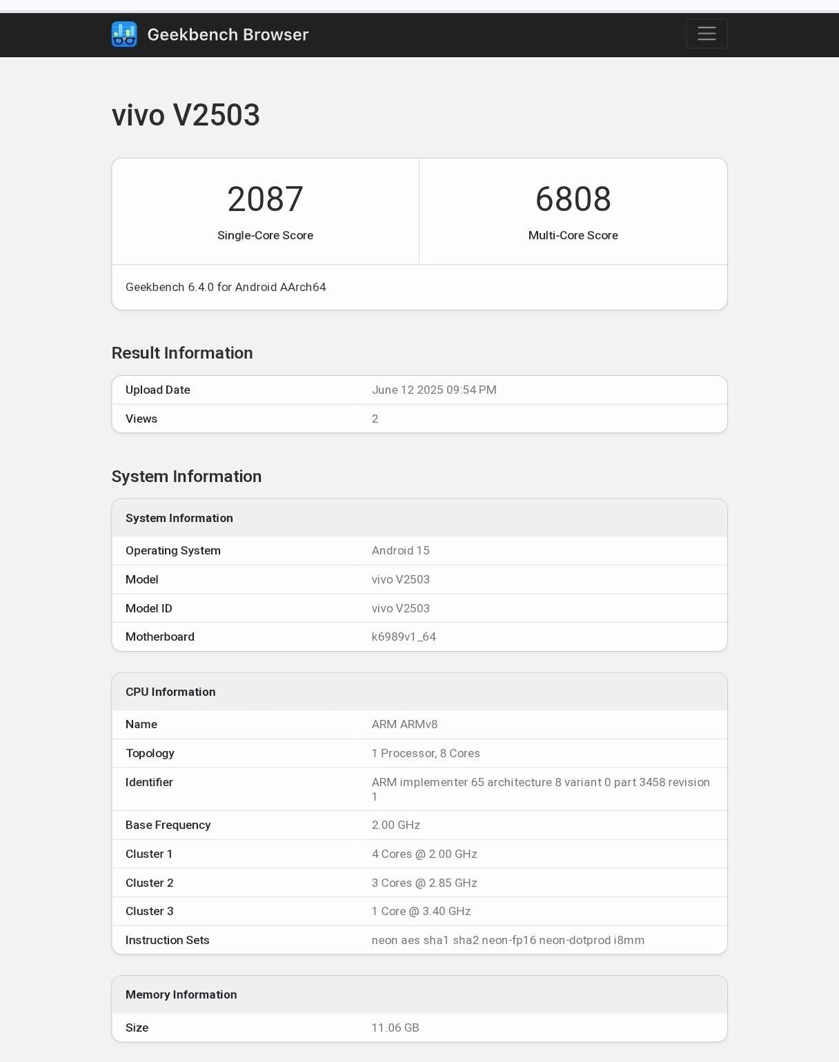 Vivo X200 FE Geekbench listing