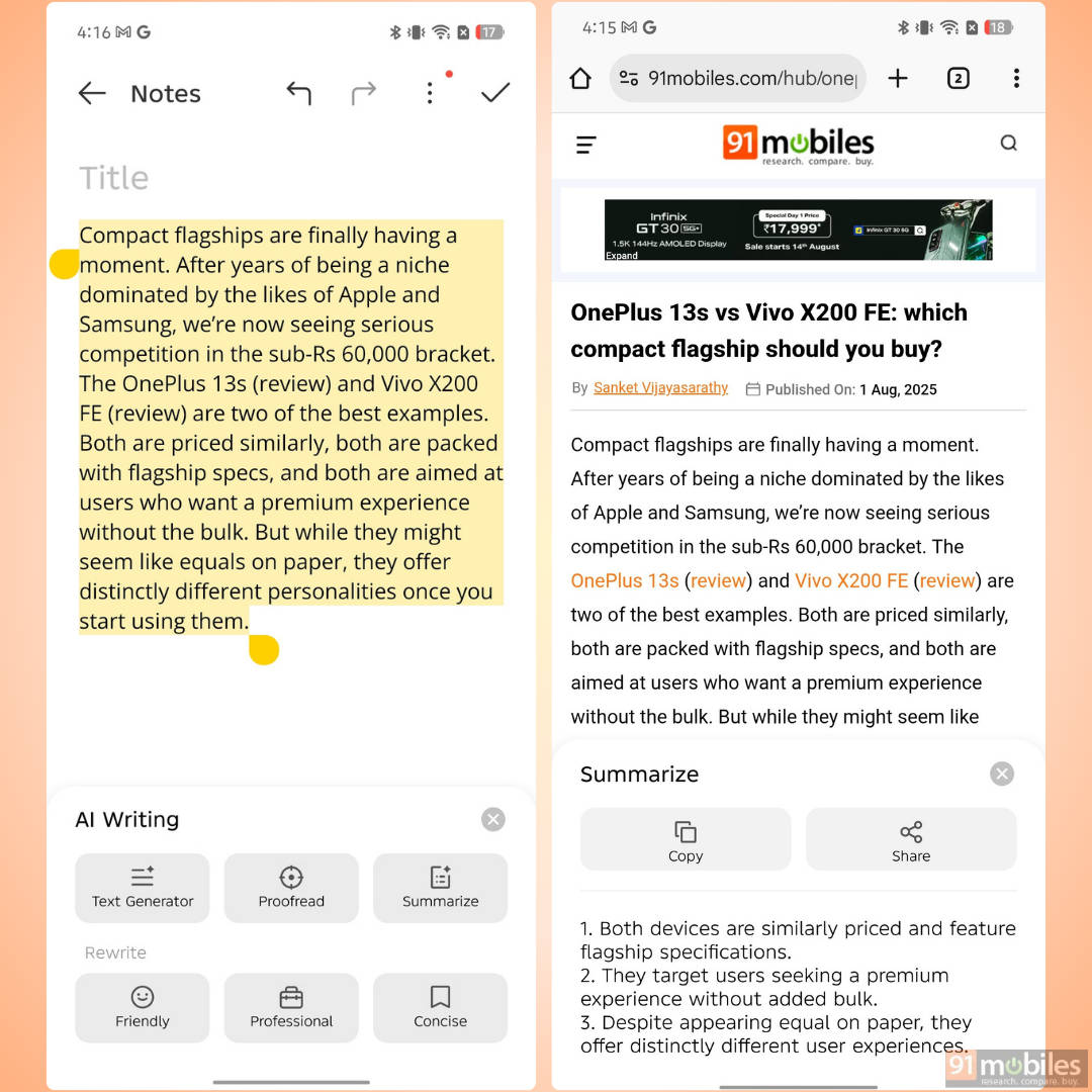 AI writing features on XOS 15