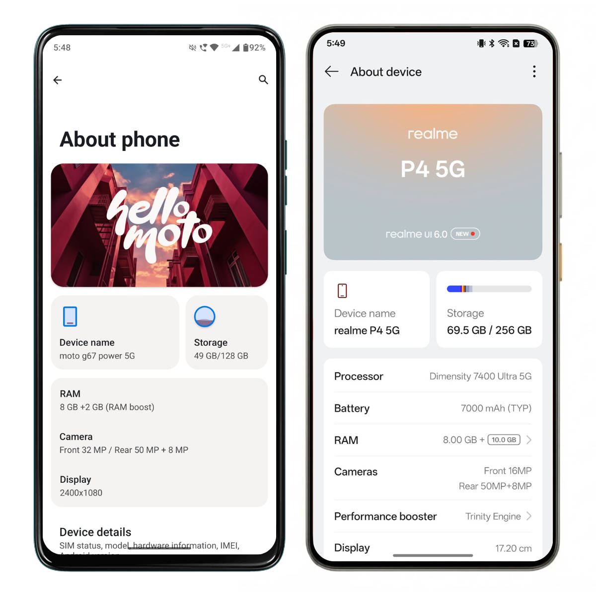 Moto G67 Power vs Realme P4 software