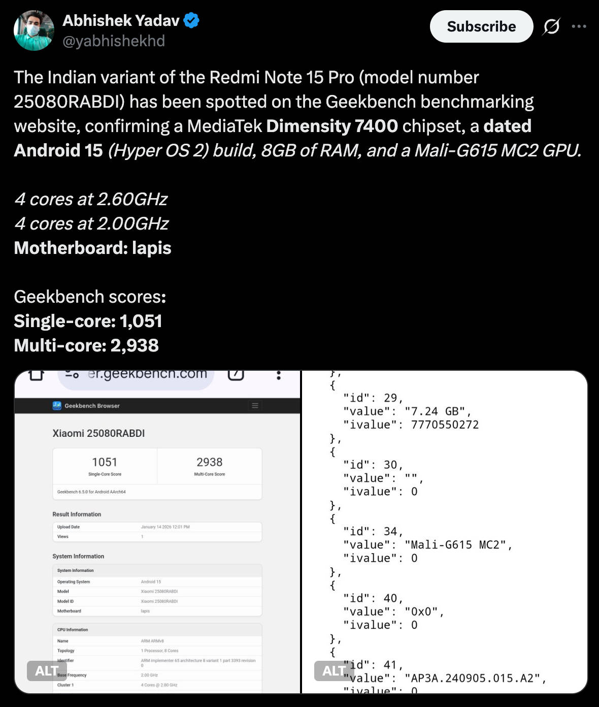 Redmi Note 15 Pro Geekbench