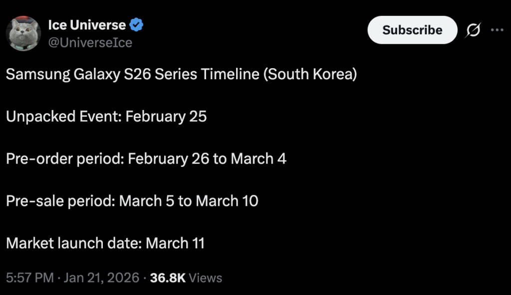 Galaxy S26 launch date