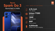 Tecno Spark Go 3 launched in India under Rs 10,000, focuses on durability with IP64 rating Related Article