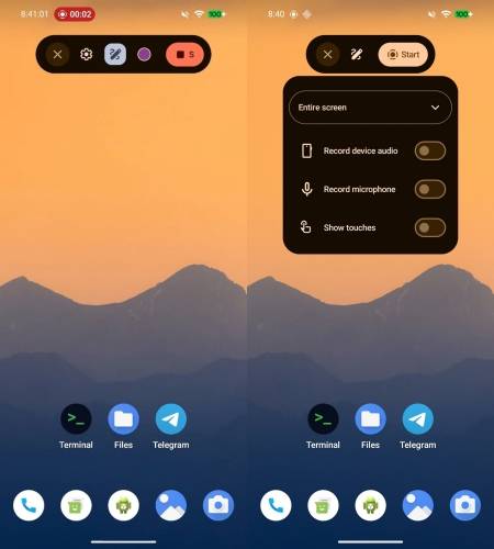 Screen recorder pill in Android 17