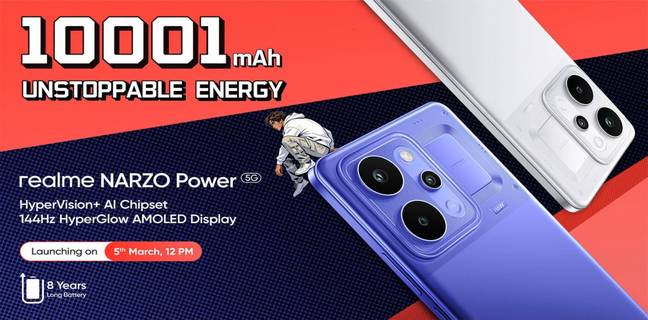 Realme Narzo Power debuting in India on March 5th with massive 10,001mAh battery