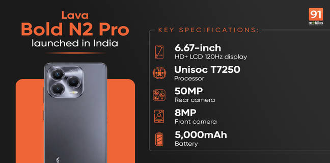 Lava Bold N2 Pro launched in India with 120Hz display, 128GB storage, clean software under Rs 8,000 Lava Bold N2 Pro launched in India