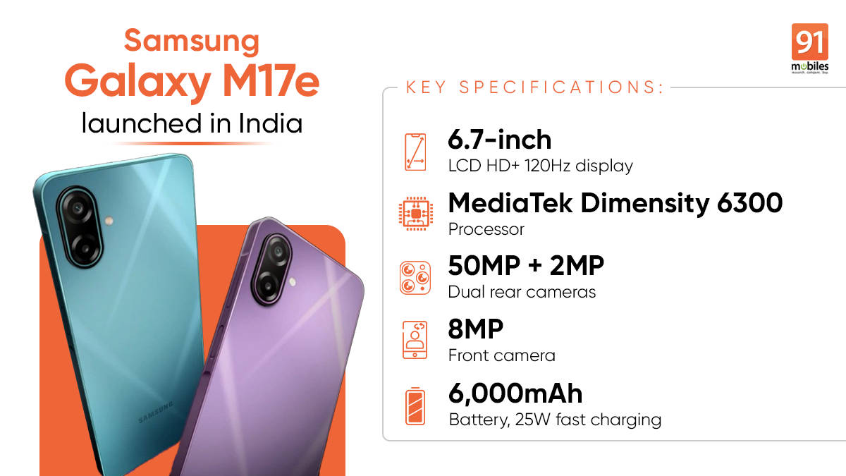 Samsung Galaxy M17e launched in India with 6,000mAh battery, 120Hz display, and Dimensity 6300 SoC