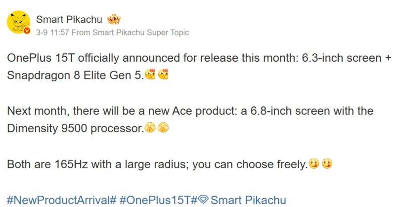 OnePlus Ace 6 Ultra tipped for April debut with 165Hz display and ...