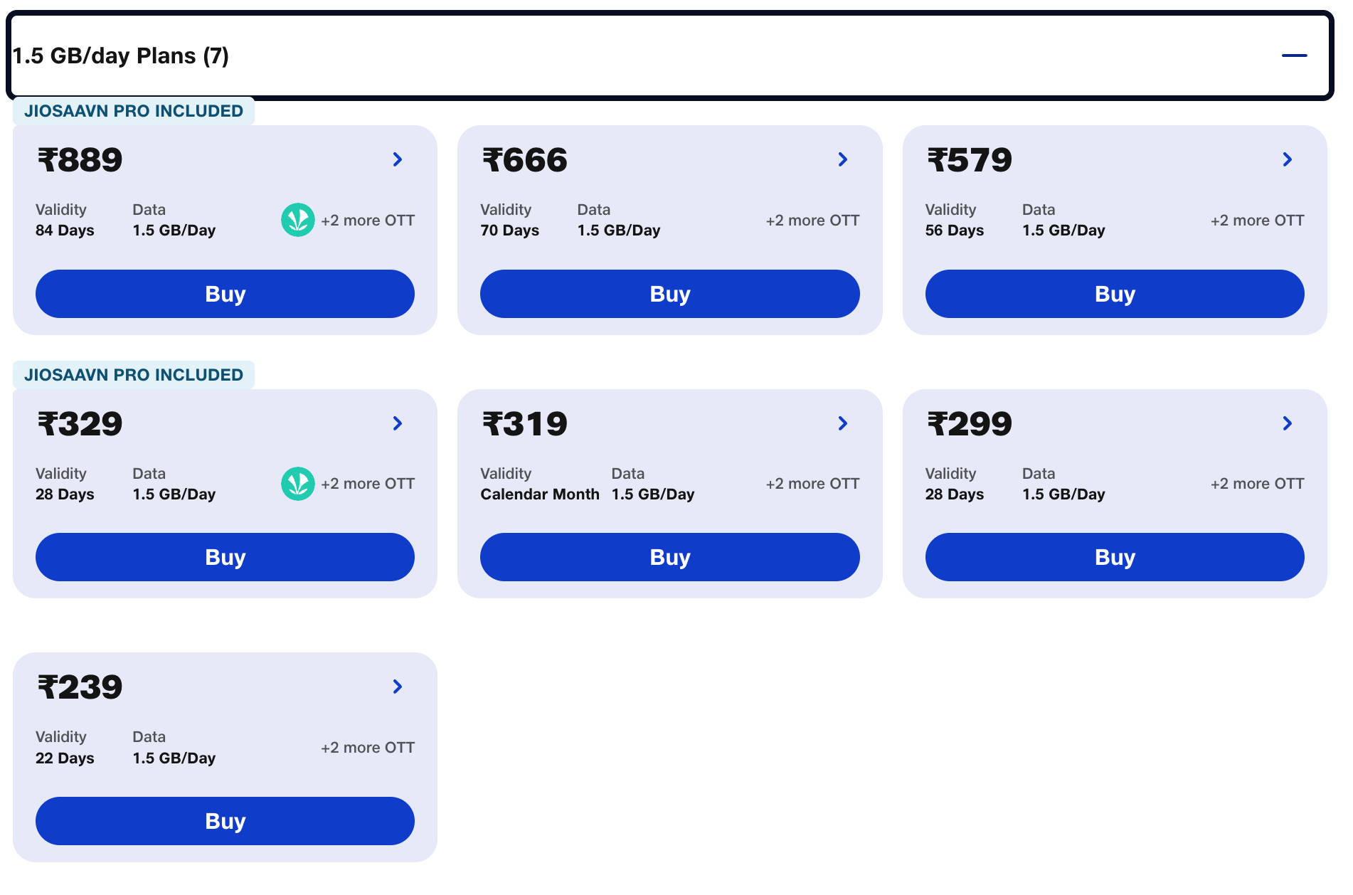 Jio 1.5GB plans