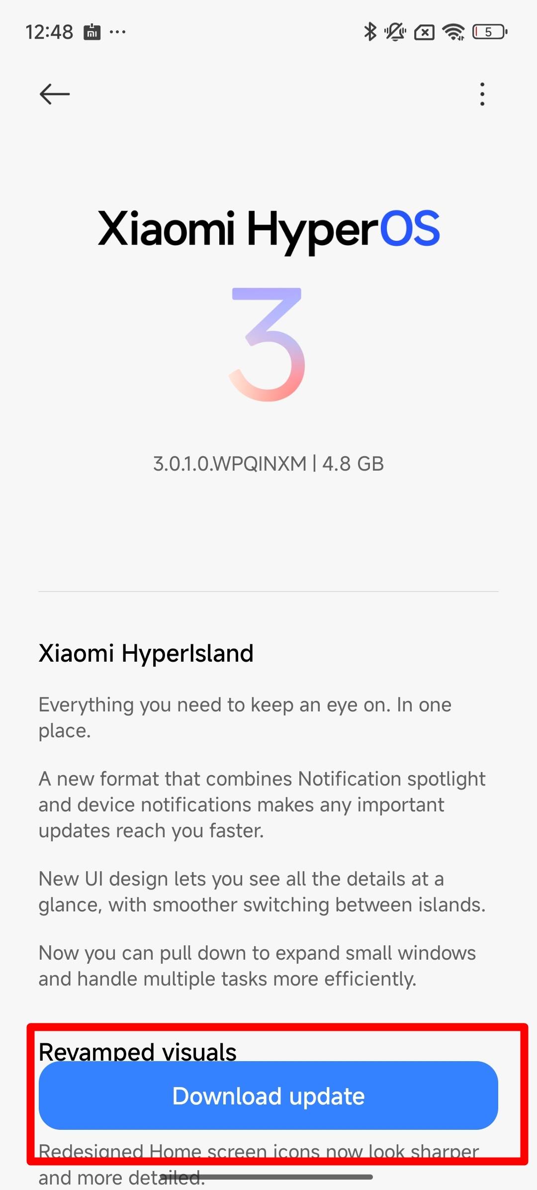 Update to HyperOS 3: Click on Download Update