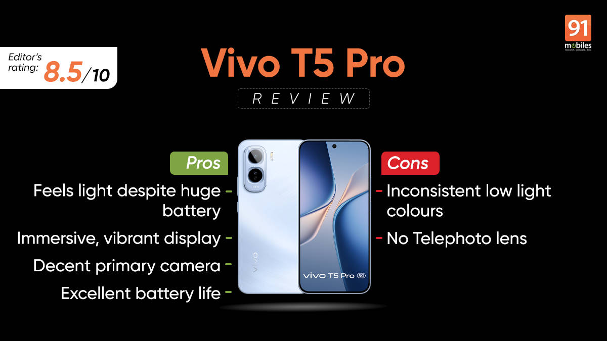 Vivo T5 Pro review: Big 9,020mAh battery, lighter footprint