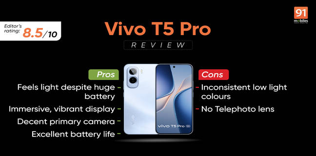Vivo T5 Pro review: Big 9,020mAh battery, lighter footprint