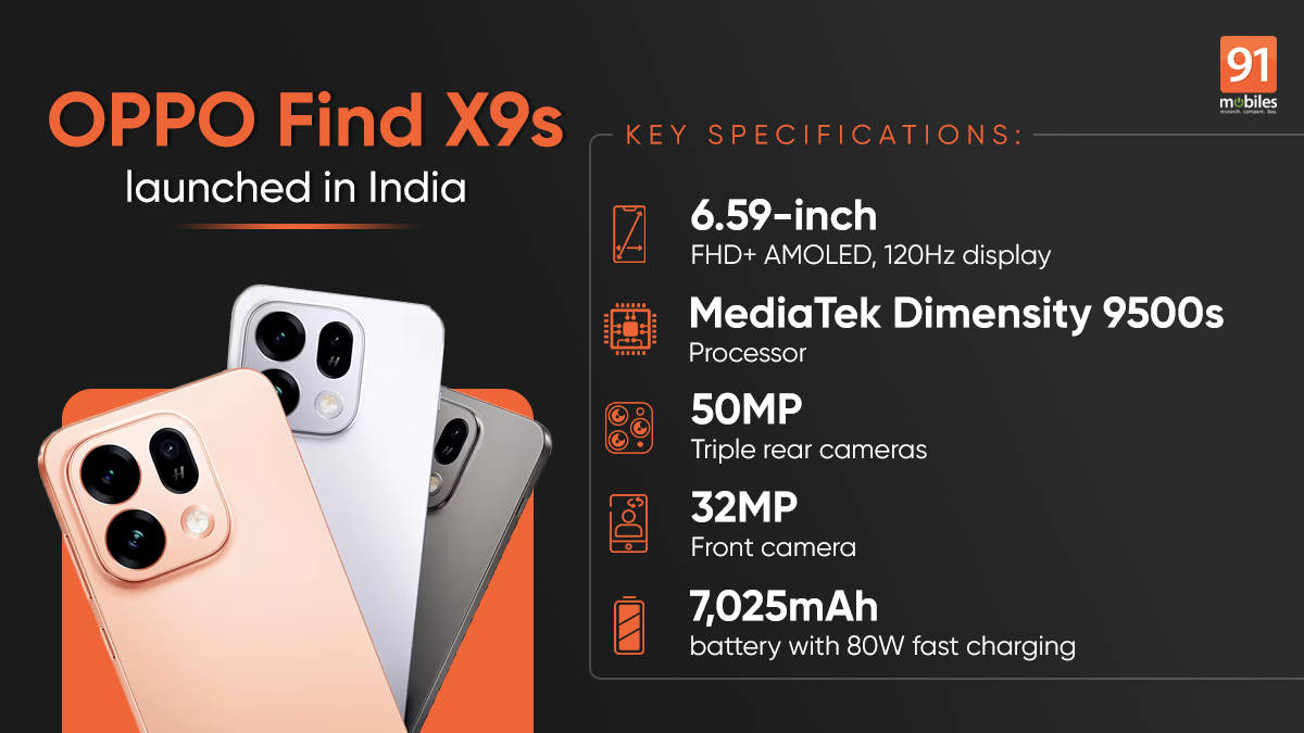 OPPO Find X9s launched in India with MediaTek Dimensity 9500s SoC and 7,025mAh battery: price, specifications