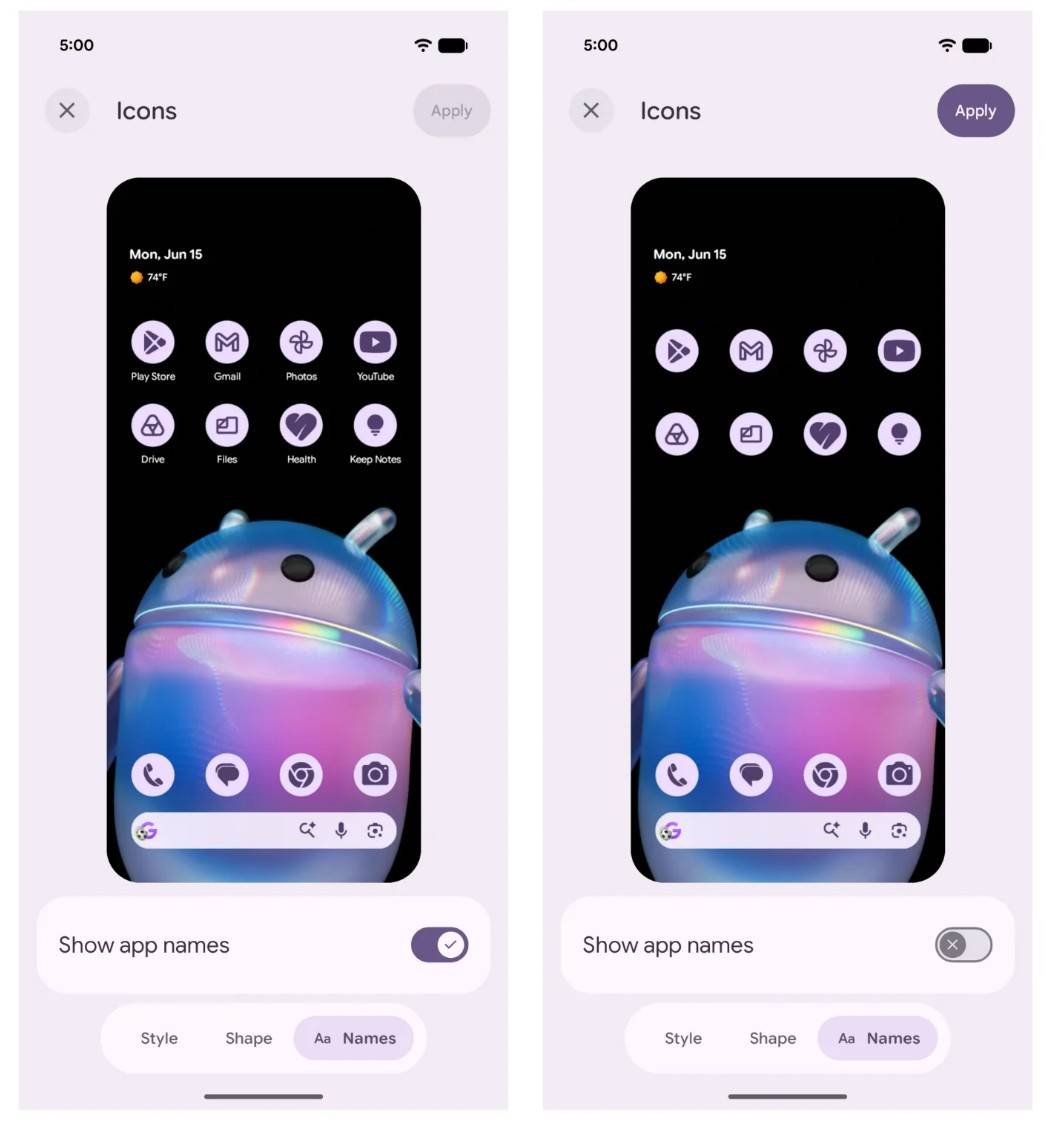 Android 17 hide app names