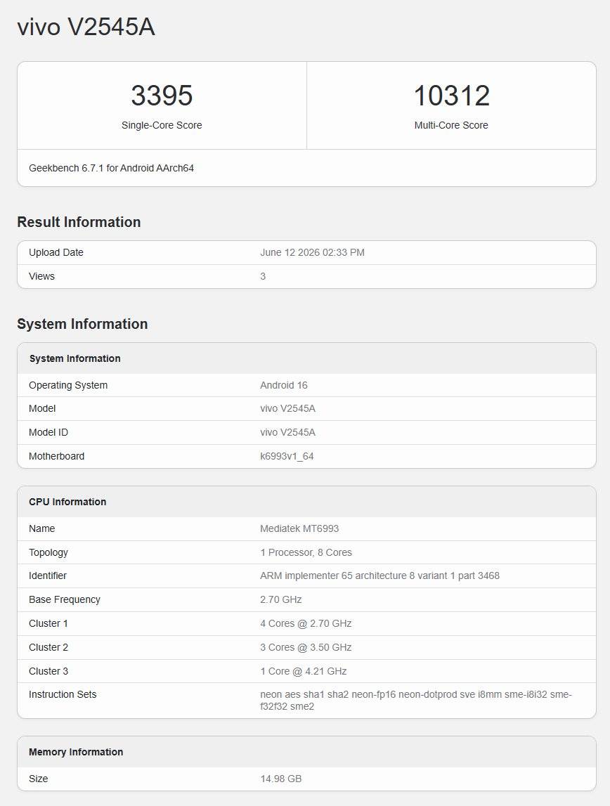 Alleged iQOO Neo 11S spotted on Geekbench with MediaTek Dimensity
