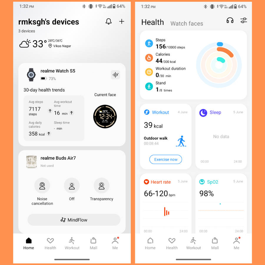 Realme Watch S5 app UI