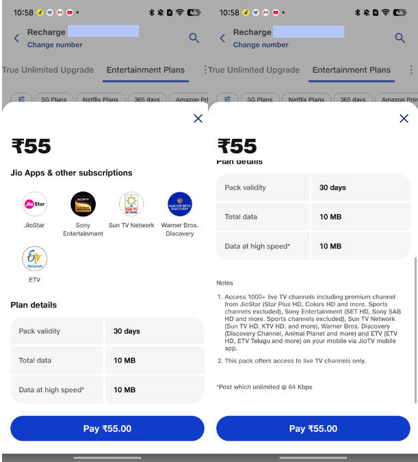 JioTV Pro Rs 55 plan