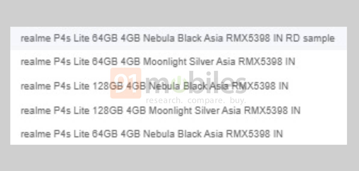 Realme P4s Lite details