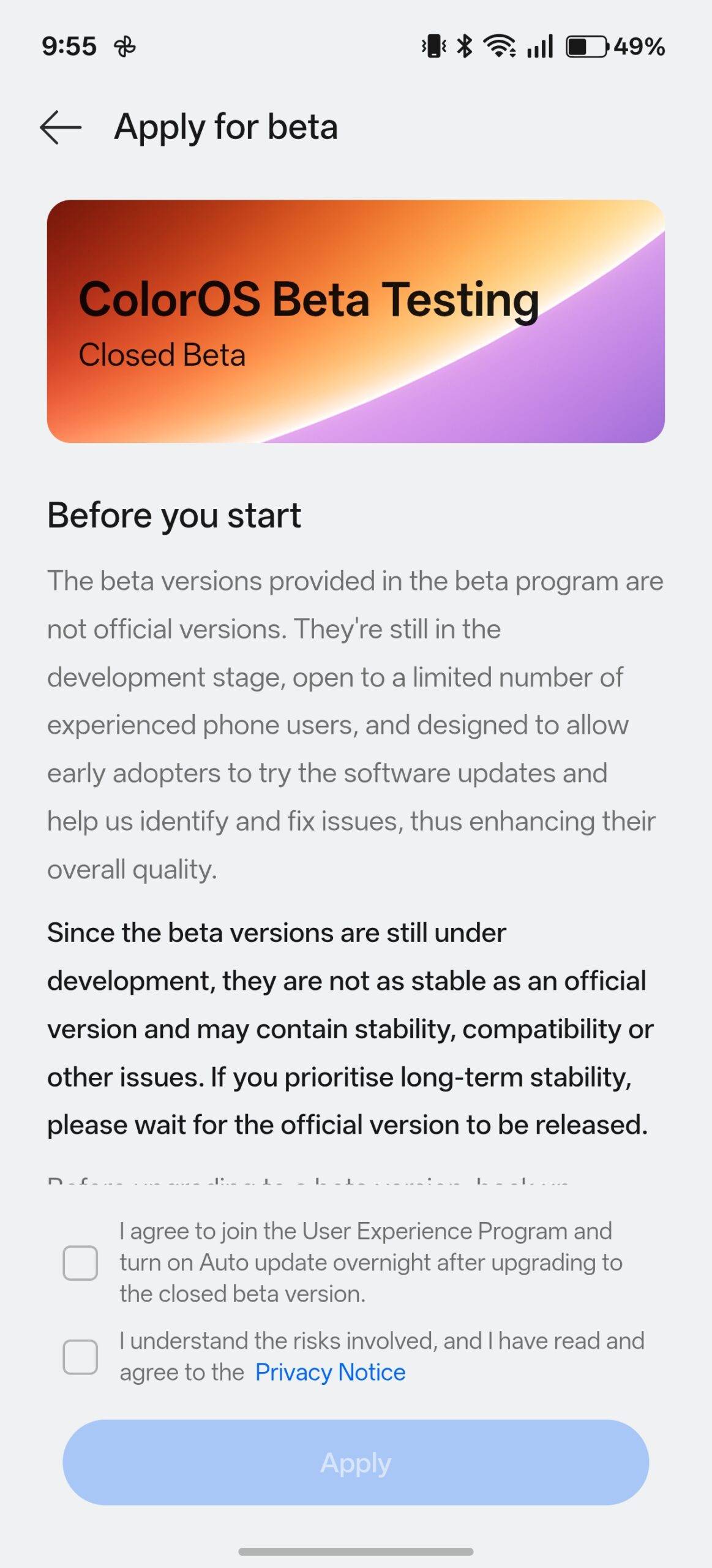 ColorOS 17 closed beta steps
