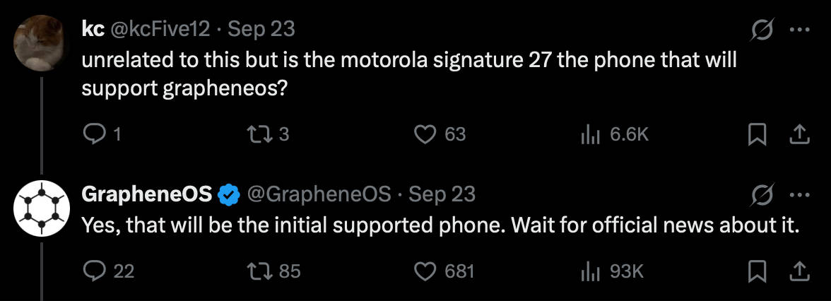 GrapheneOS confirms support for Moto Signature 27