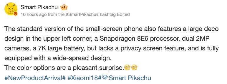 Xiaomi 18 leak Smart Pikachu